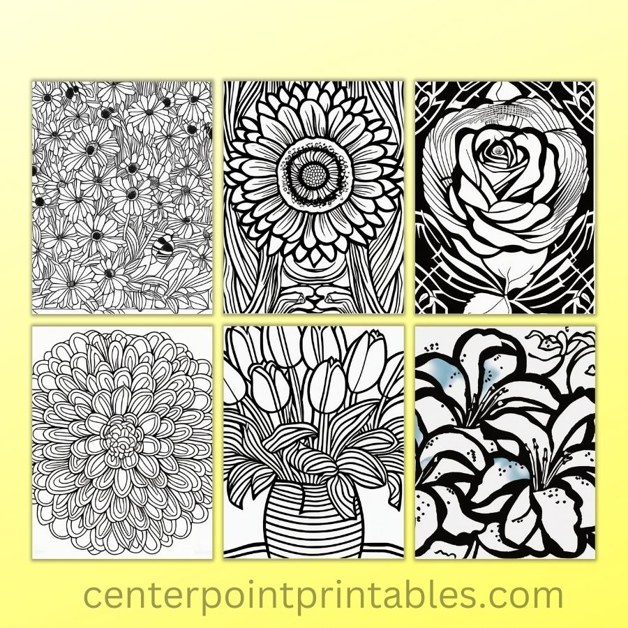6 Coloring Pages Of Flowers Printables