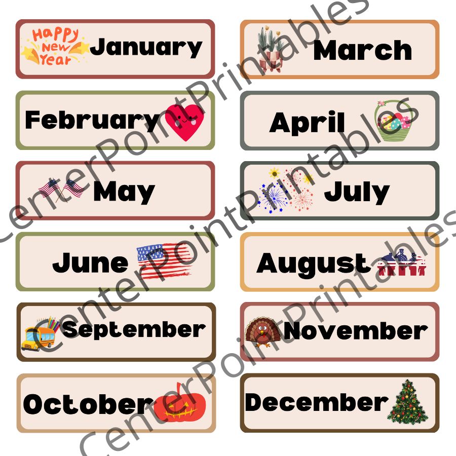 12 Months of The Year Printables